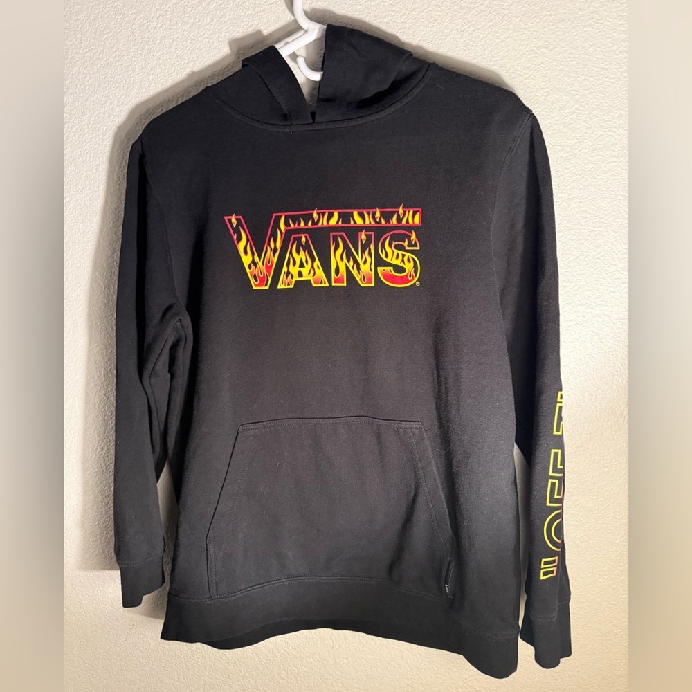 Vans Black Hoodie with Red and Yellow Flame Logo Size XL